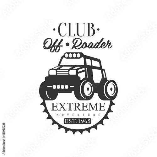 Off-Road Adventure Extreme Club And Rental Black And White Promo Label Design Template