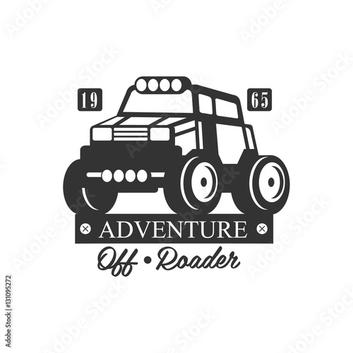 Adventure Off-Roader Extreme Club And Rental Black And White Promo Label Design Template