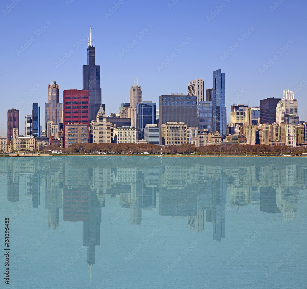 skyline of Chicago city taken from the lake