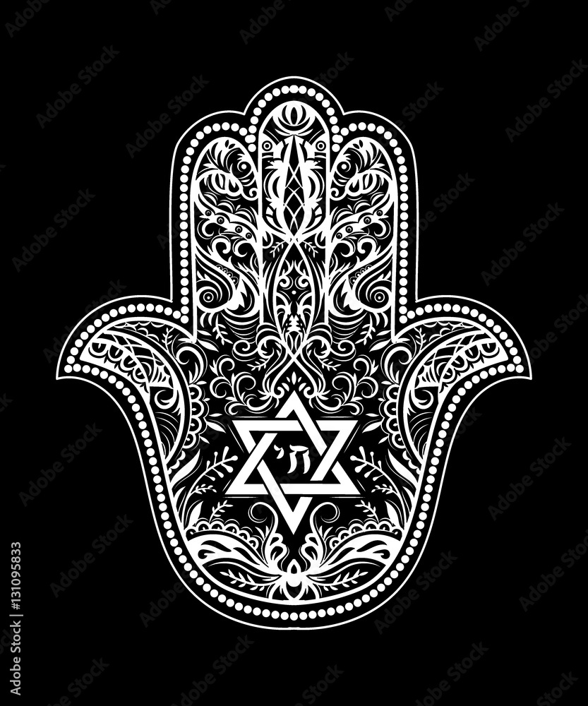 Elegant hand drawn Isolated traditional Jewish sacred amulet and