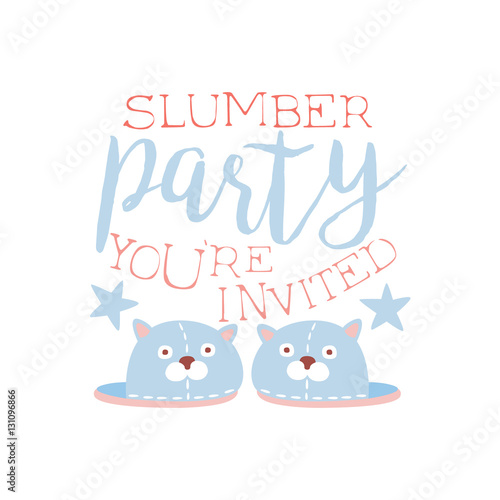 Girly Pajama Party Invitation Card Template With Pair Of Slippers Inviting Kids For The Slumber Pyjama Overnight Sleepover