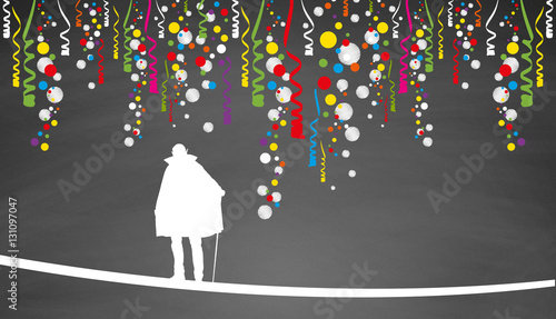 Karneval | Luftschlangen und Konfetti auf Schiefertafel