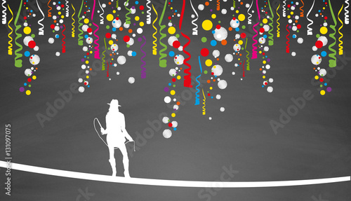 Karneval | Luftschlangen und Konfetti auf Schiefertafel