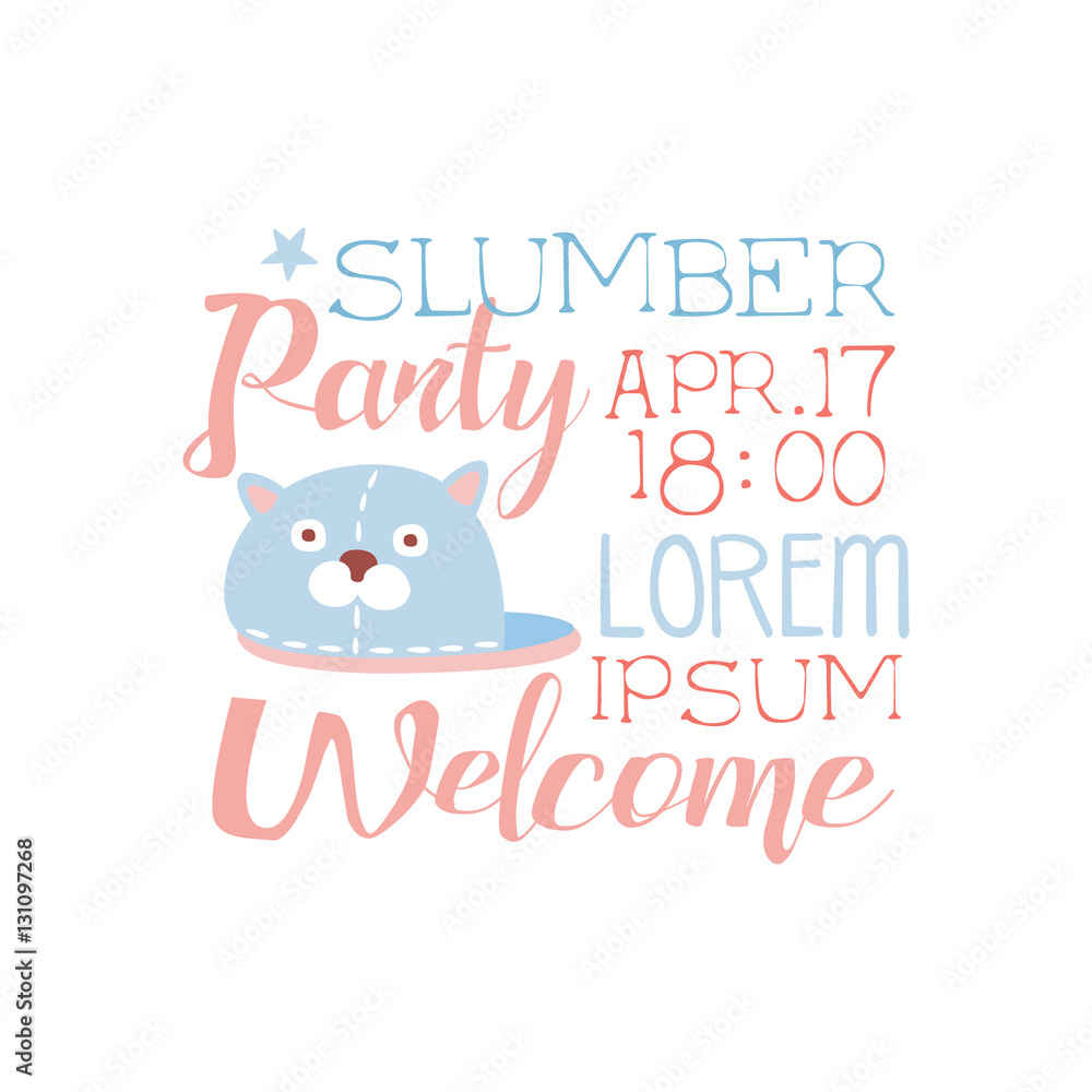 Girly Pajama Party Invitation Card Template With Slipper Inviting Kids For The Slumber Pyjama Overnight Sleepover