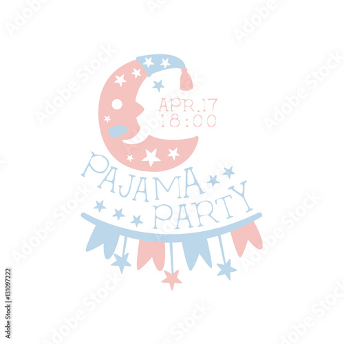 Girly Pajama Party Invitation Card Template With Crescent Inviting Kids For The Slumber Pyjama Overnight Sleepover
