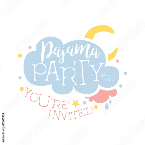 Girly Pajama Party Invitation Card Template With Cloud And Moon Inviting Kids For The Slumber Pyjama Overnight Sleepover