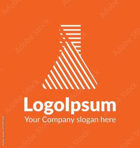 white template logo shaded silhouette of a chemical flask on orange background