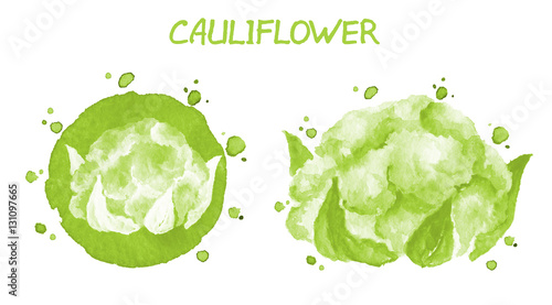 Vegetables set - cauliflower. Watercolor drawing © Kateryna