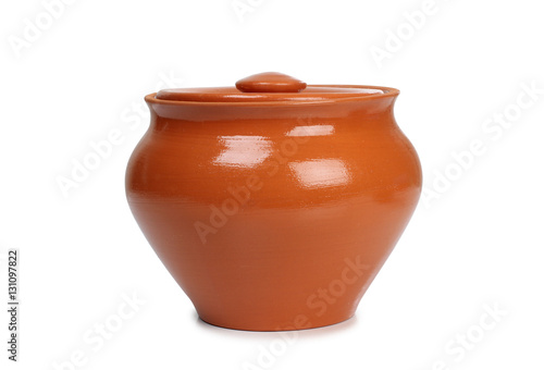 Old ceramic pot on a white background
