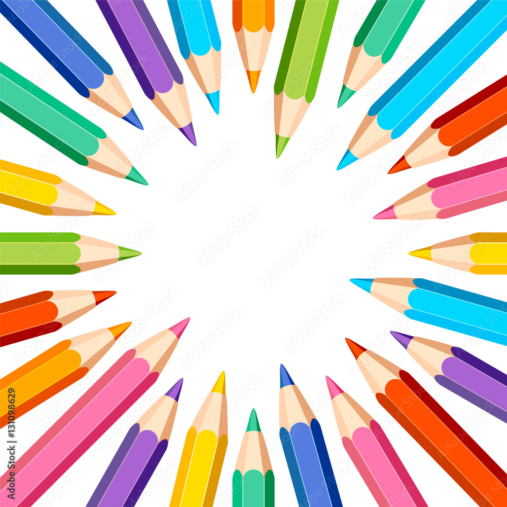 White background with colored pencils. Frame White background with colored pencils. Frame