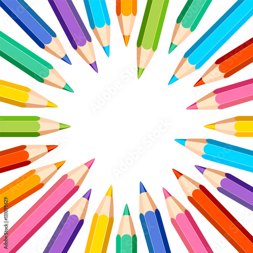 White background with colored pencils. Frame