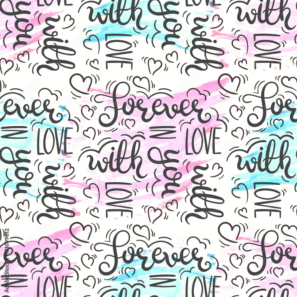 Romantic quote seamless pattern. Love text print for valentine day. Hand lettering typography design Romantic quote seamless pattern. Love text print for valentine day. Hand lettering typography design