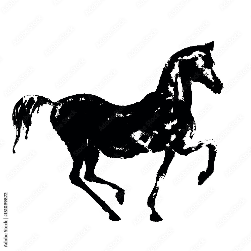 Naklejka Sylwetka koń czarny atrament na białym tle. Ręcznie rysowane ilustracji wektorowych.