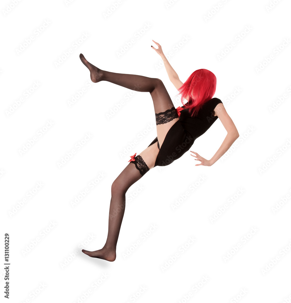 picture of red hair woman in black stockings posing picture of red hair woman in black stockings posing
