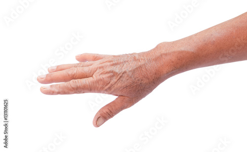 Wrinkled on old woman hand skin, healthy and beauty concept