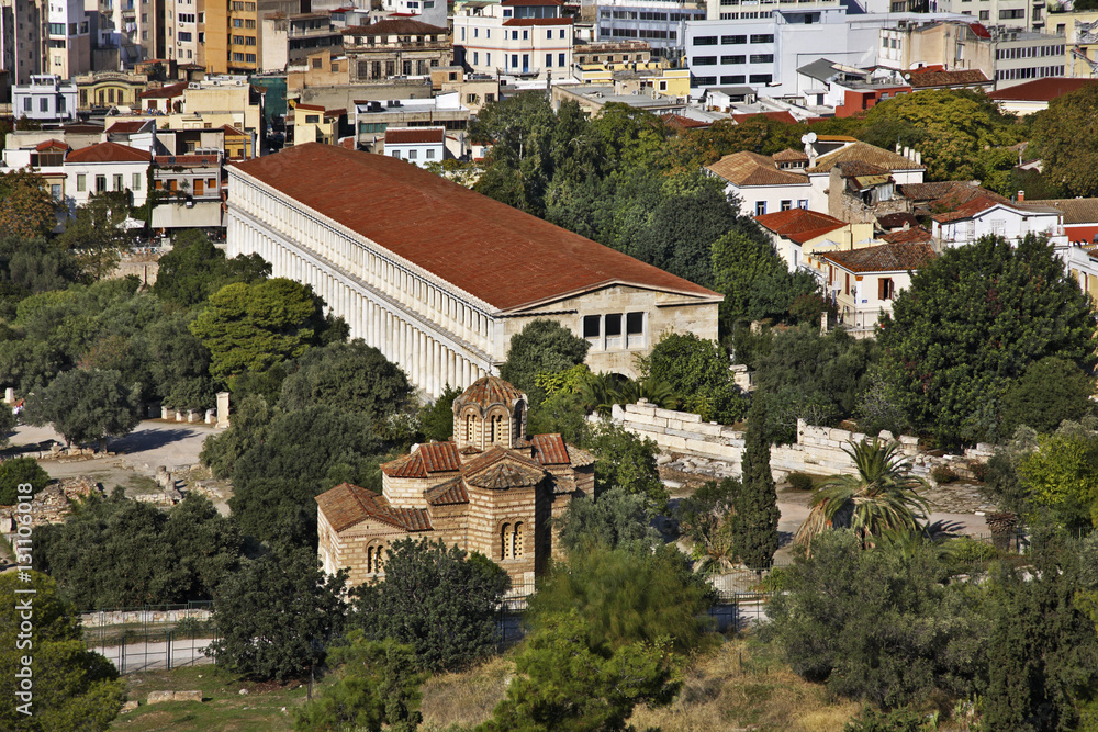 Stoa of Attalos and Church of Sts. Apostoli in Athens. Greece Stoa of Attalos and Church of Sts. Apostoli in Athens. Greece