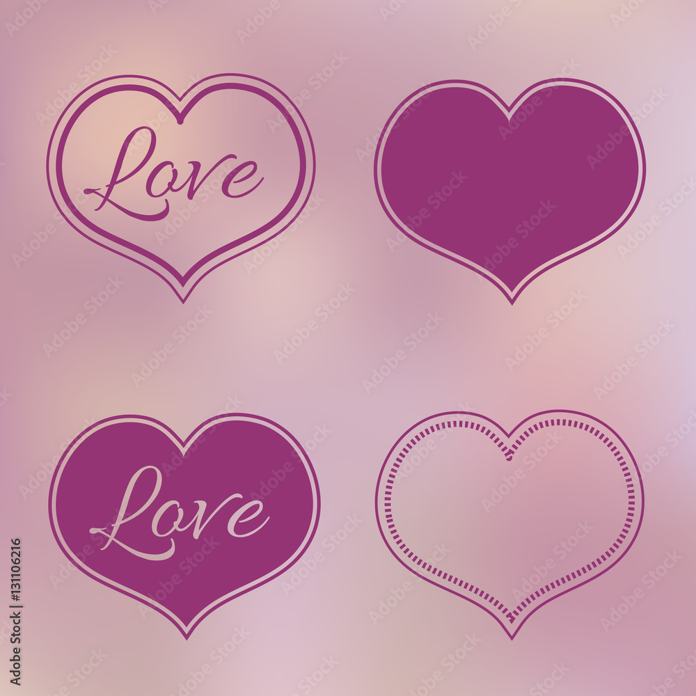 Collection of Pink Hearts on Blur Background for a Valentine Day. Can be used for Love Valentine Letter, Card, Valentines day Celebration, design, etc.
