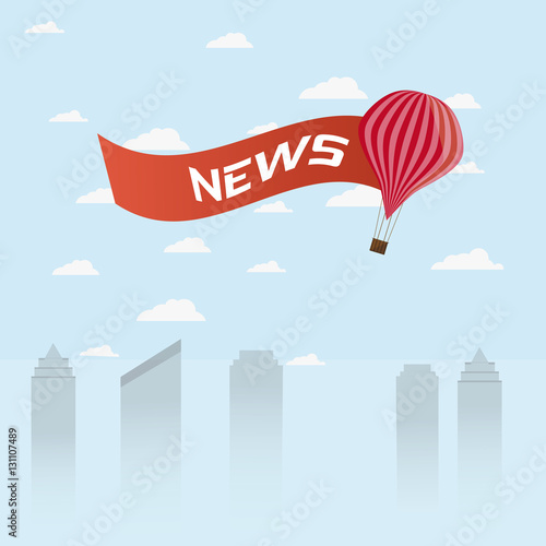 Balloon With Waving Sign News Over Skyscrapers