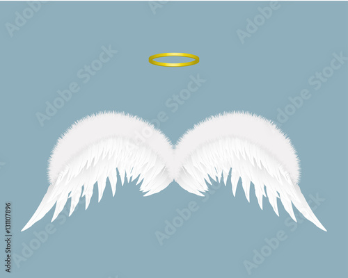 Angel wings and halo isolated on background. Vector illustration.