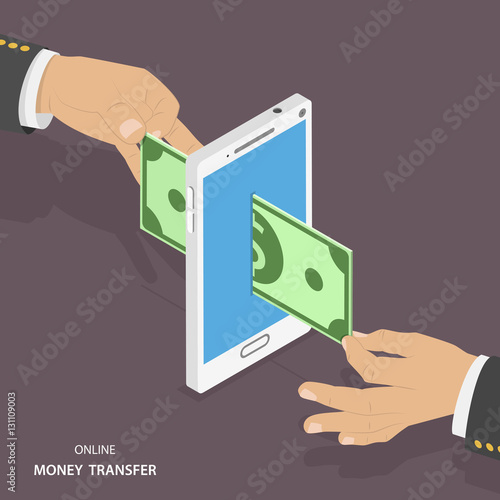 Online money transfer isometric vector illustration.