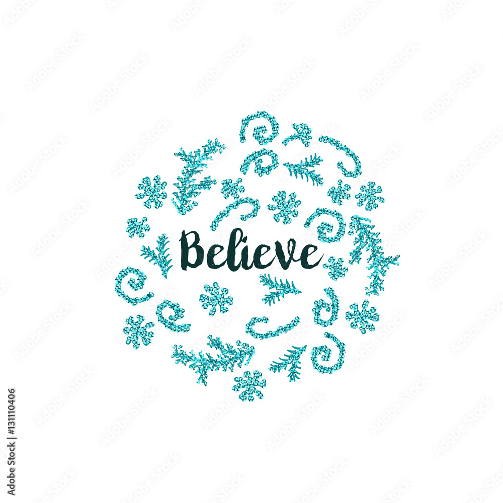 Christmas card on white background with blue elements and text Christmas card on white background with blue elements and text