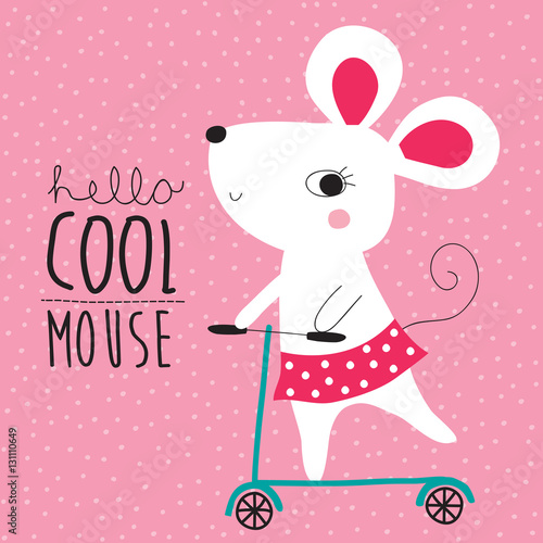 cartoon cute mouse riding a scooter vector illustration