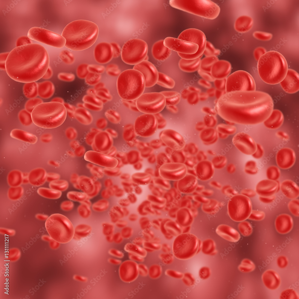 Red blood cell flowing in vein or artery. 3d render. Healthcare and medical zoom concept. Red blood cell flowing in vein or artery. 3d render. Healthcare and medical zoom concept.