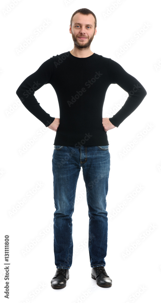happy guy with his hands on hips happy guy with his hands on hips