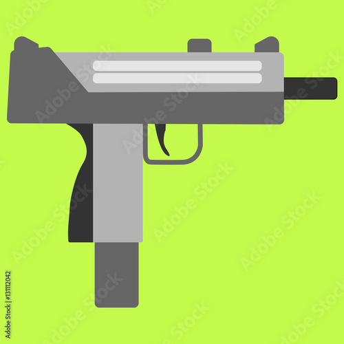 Submachine gun security and military weapon. Metal automatic gun. Criminal and police firearm vector illustration