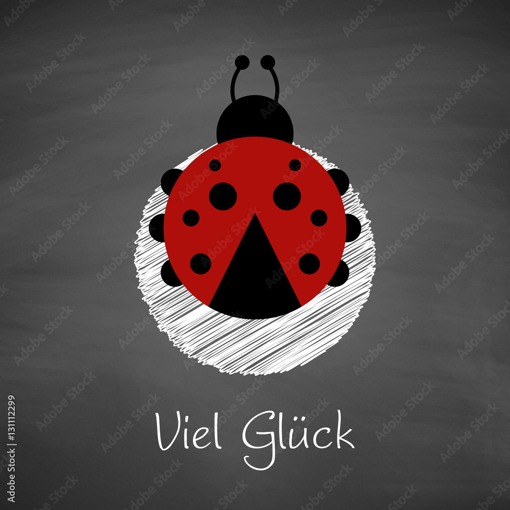 Viel Glück Marienkäfer auf Schiefertafel Adobe Stock
