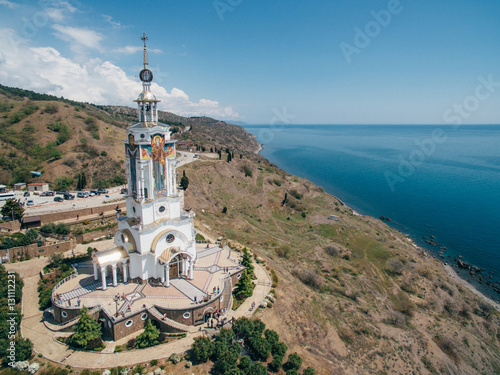 Memorial to victims on the waters of Crimea. Temple of Lighthouse St. Nicholas of Myra photo