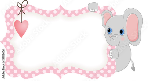 Baby elephant holding pink blank label 