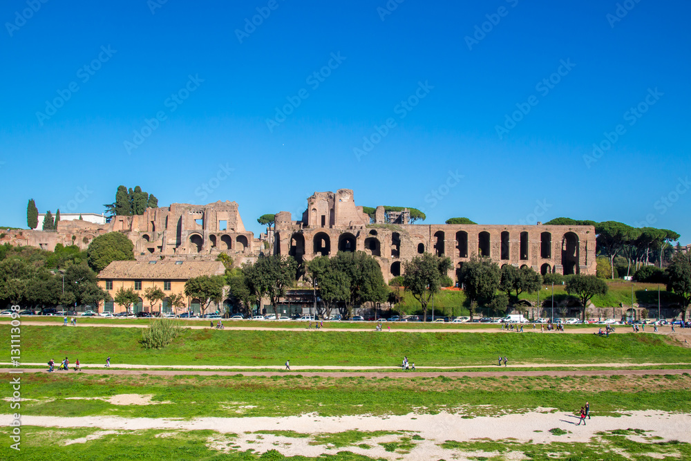 Circus Maximus and ruins of Palatine hill, in Rome, Italy