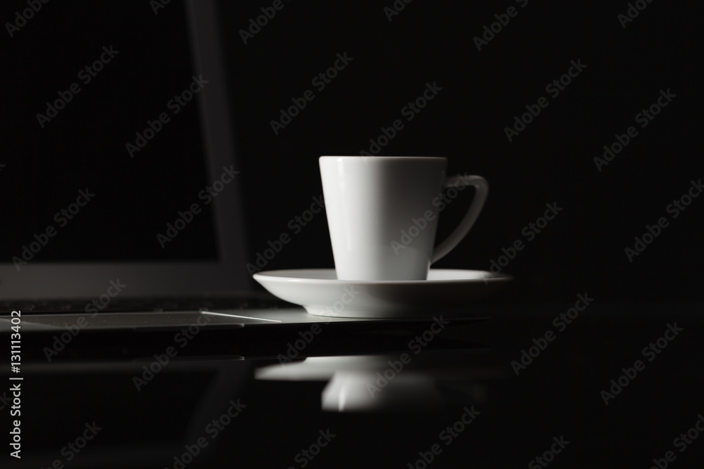Cup of hot espresso coffee on wood table, espresso brew from ara Cup of hot espresso coffee on wood table, espresso brew from ara