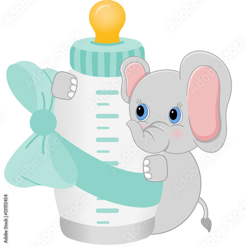 Elephant holding baby bottle it's a boy