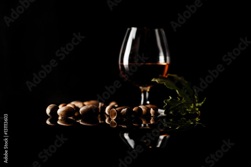 Photo sherry glasses over a dark background with plenty of copy space