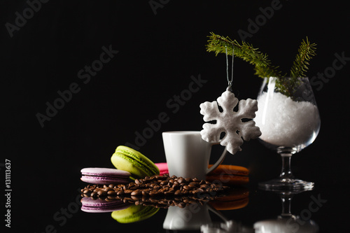 colorful macaroons with christmas ddecoration photo