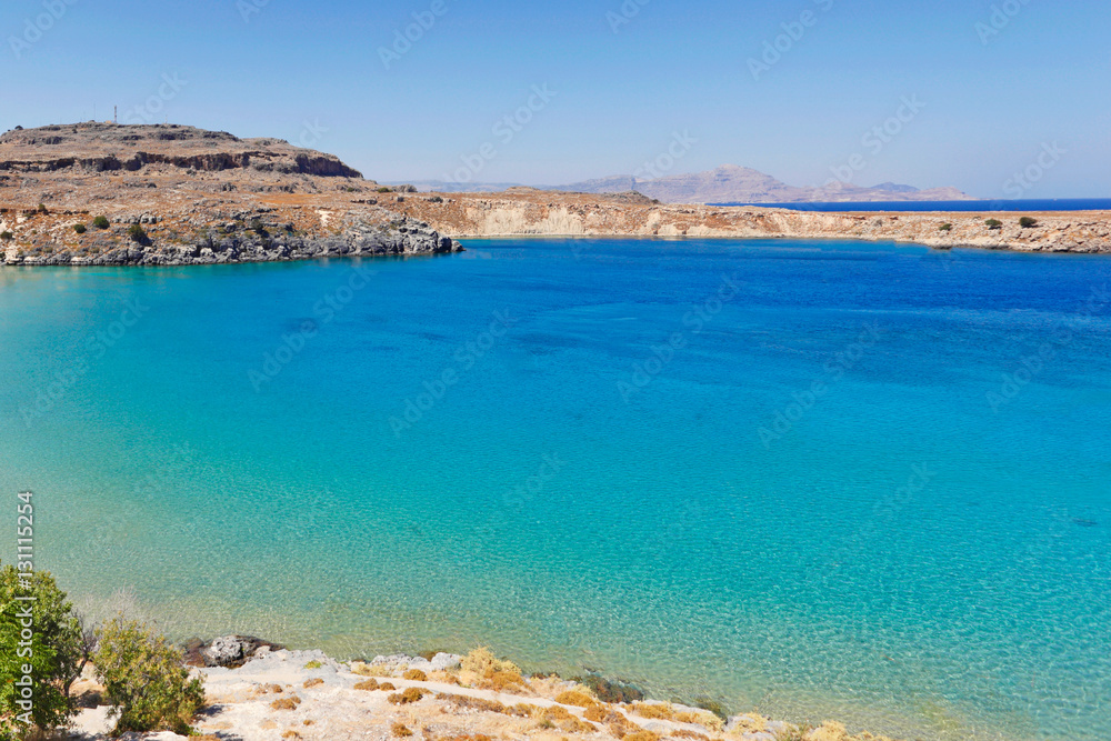 The bay of Lindos in Rhodes, Greece.