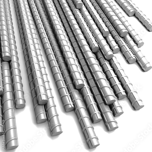  3d metal rebar on white background, nobody around. concept of construction and heavy industry, industrial manufactures.