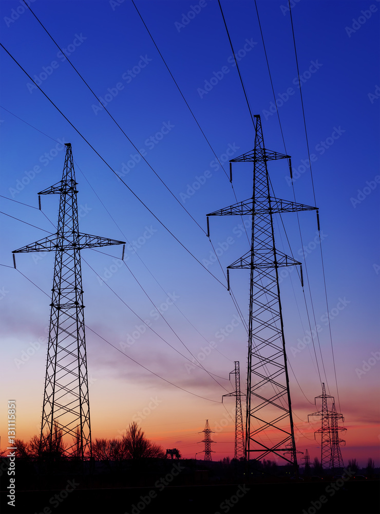 Fototapeta premium High Voltage Electric Transmission Tower Energy Pylon.