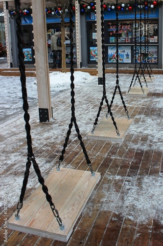 Winter empty swings in Moscow