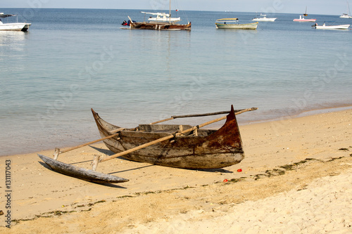 traditional boat carved from a tree trunk, Nosi Be, Madagascar, photo