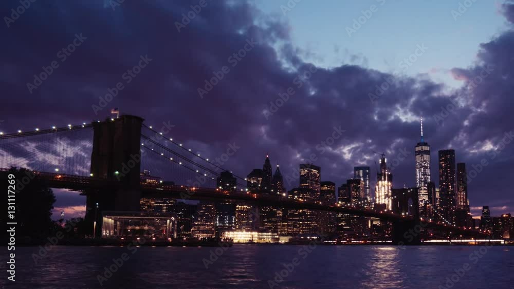 NYC Timelapse. Brooklyn Bridge landscape time lapse at sunset. New York City time lapse. NYC Timelapse. Brooklyn Bridge landscape time lapse at sunset. New York City time lapse.