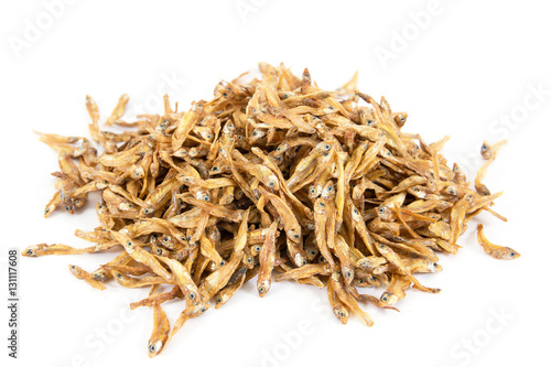 Dried fishes isolated on white background.