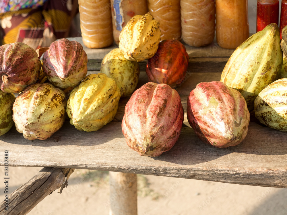 ANKIFY, MADAGASCAR, NOVEMBER 3.2016, sale of cocoa beans by the roadside, Madagascar, November 3. 2016,