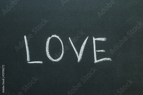 Love text written on chalkboard