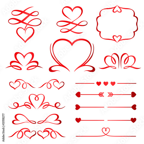 Valentine day set of red arrows, dividers and calligraphic elements
