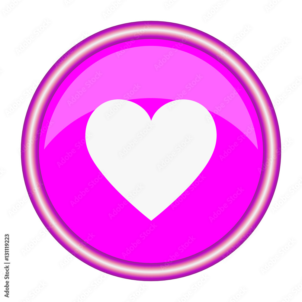 Round pink icon with a white heart. Vector illustration.