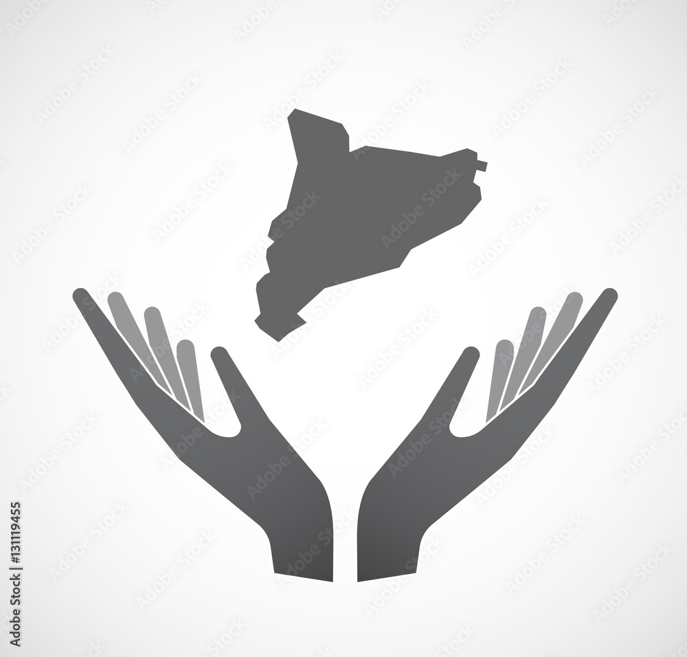 Isolated hands offering the map of Catalonia Isolated hands offering the map of Catalonia