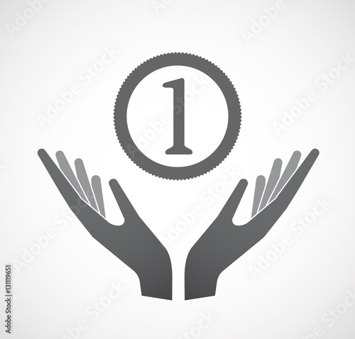 Isolated hands offering  a coin icon